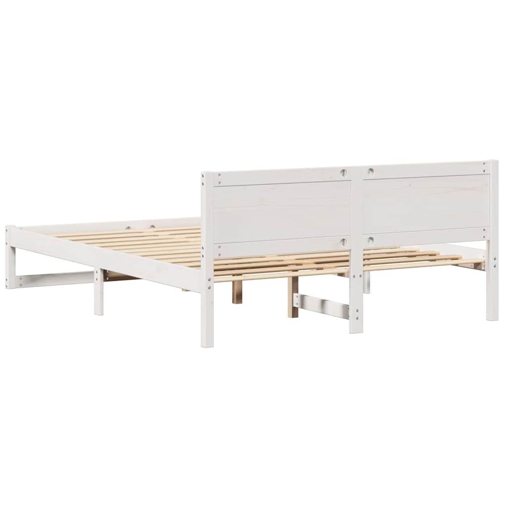 vidaXL Ramka łóżka Z zagłówkiem Biały 160 x 200 cm Lite drewno sosnowe