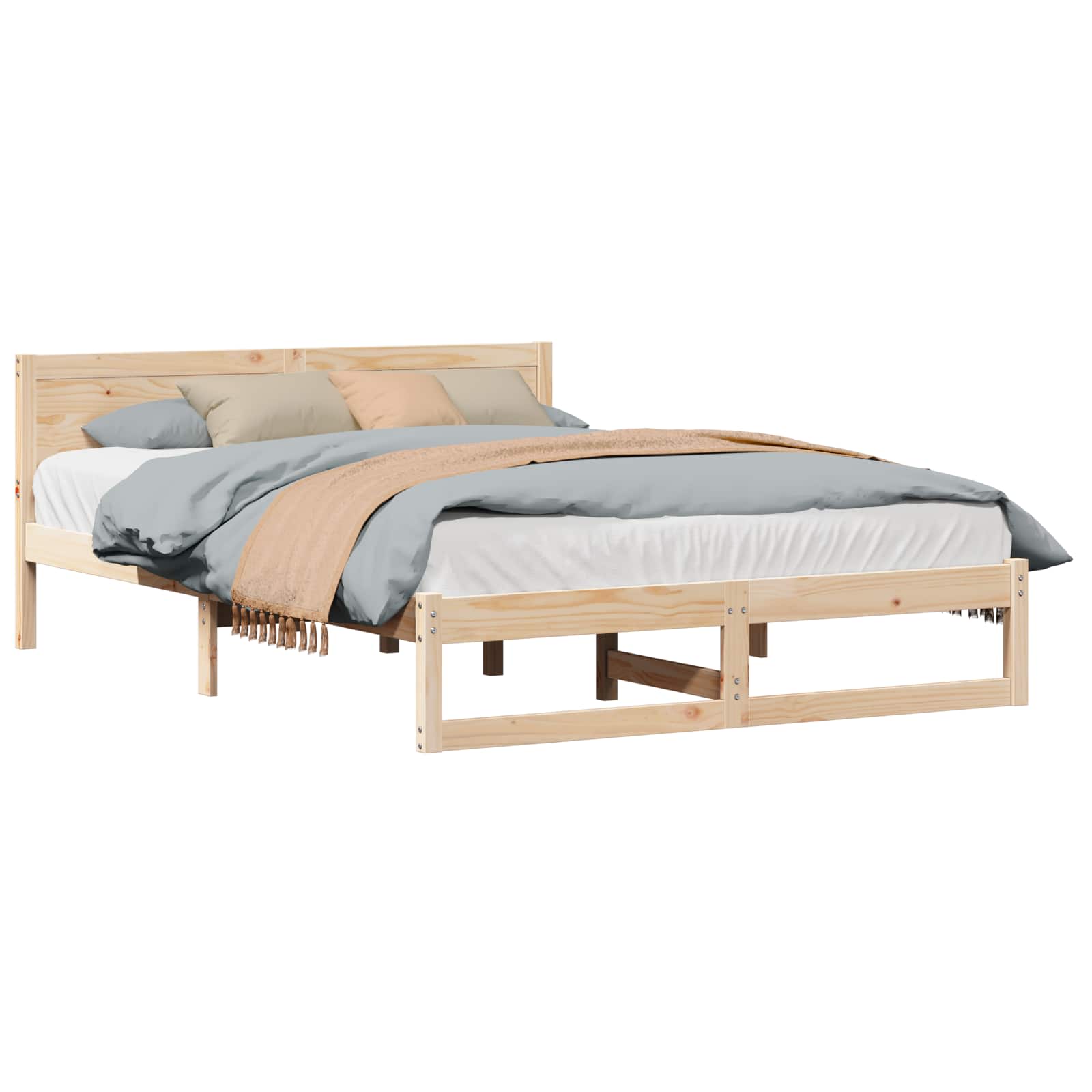 vidaXL Ramka łóżka Naturalny 150 x 200 cm Lite drewno sosnowe
