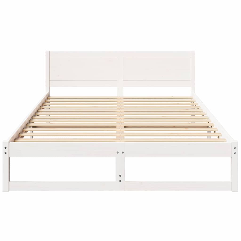 vidaXL Ramka łóżka Z zagłówkiem Biały 150 x 200 cm Lite drewno sosnowe