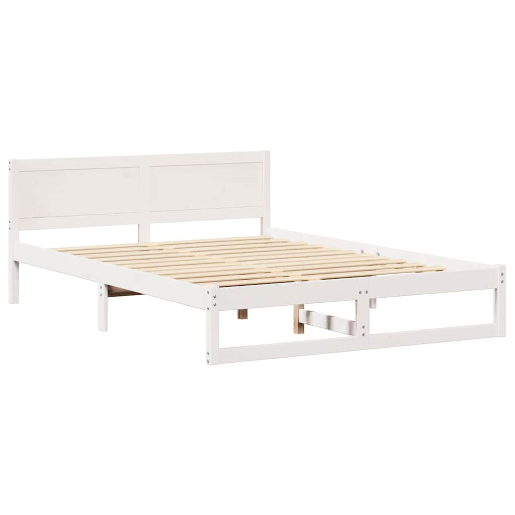 vidaXL Ramka łóżka Z zagłówkiem Biały 140 x 200 cm Lite drewno sosnowe