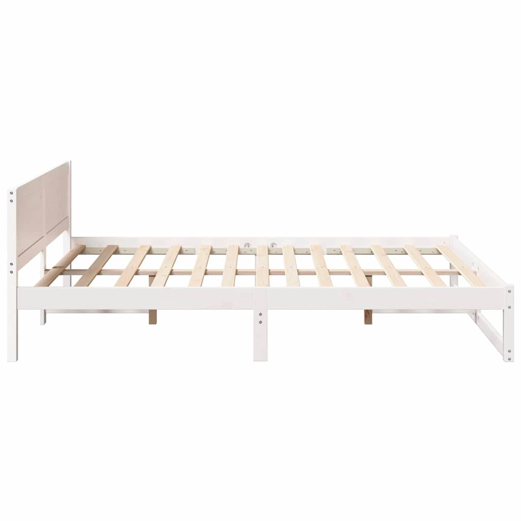 vidaXL Ramka łóżka Z zagłówkiem Biały 140 x 200 cm Lite drewno sosnowe