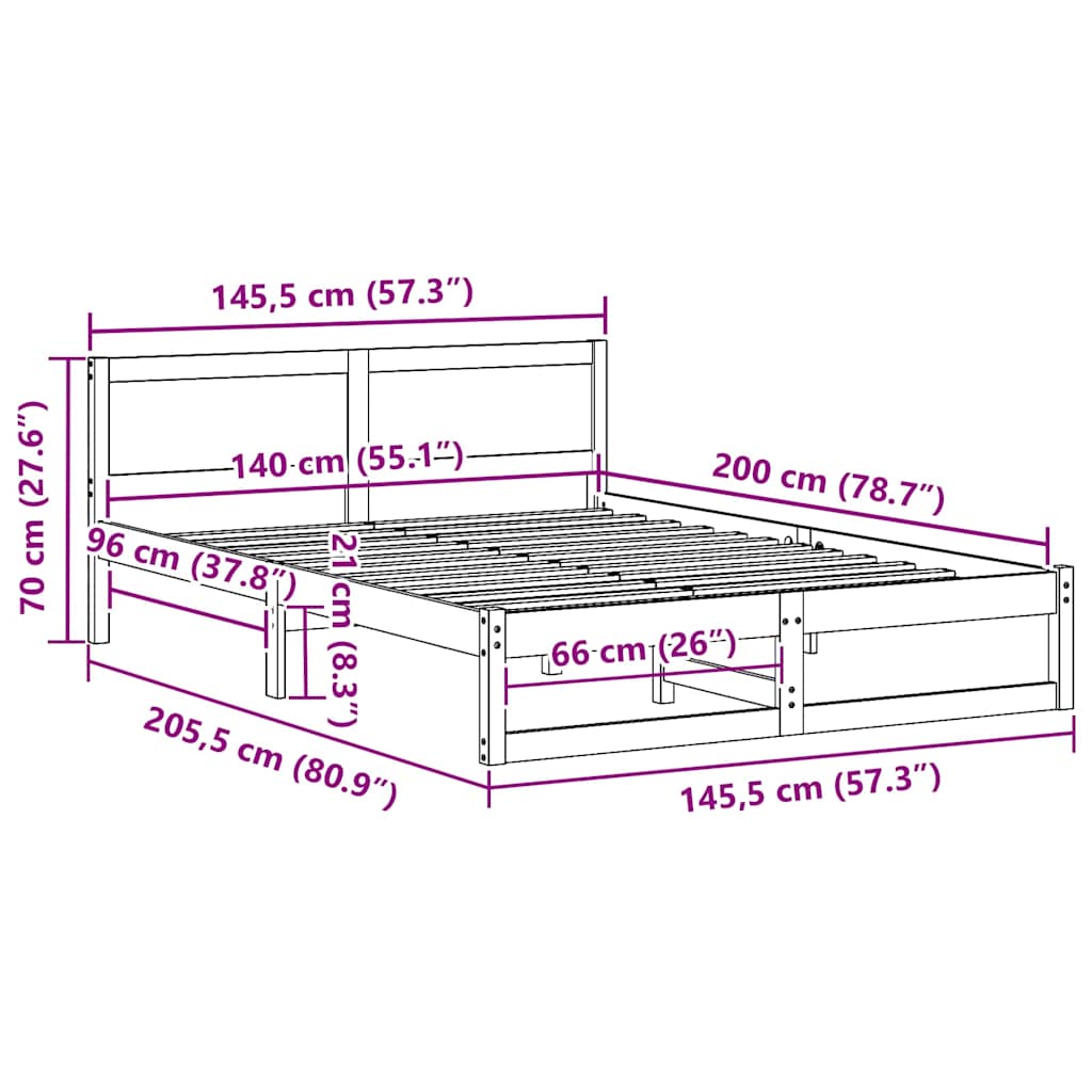 vidaXL Ramka łóżka Woskowy Brąz 140 x 200 cm Lite drewno sosnowe