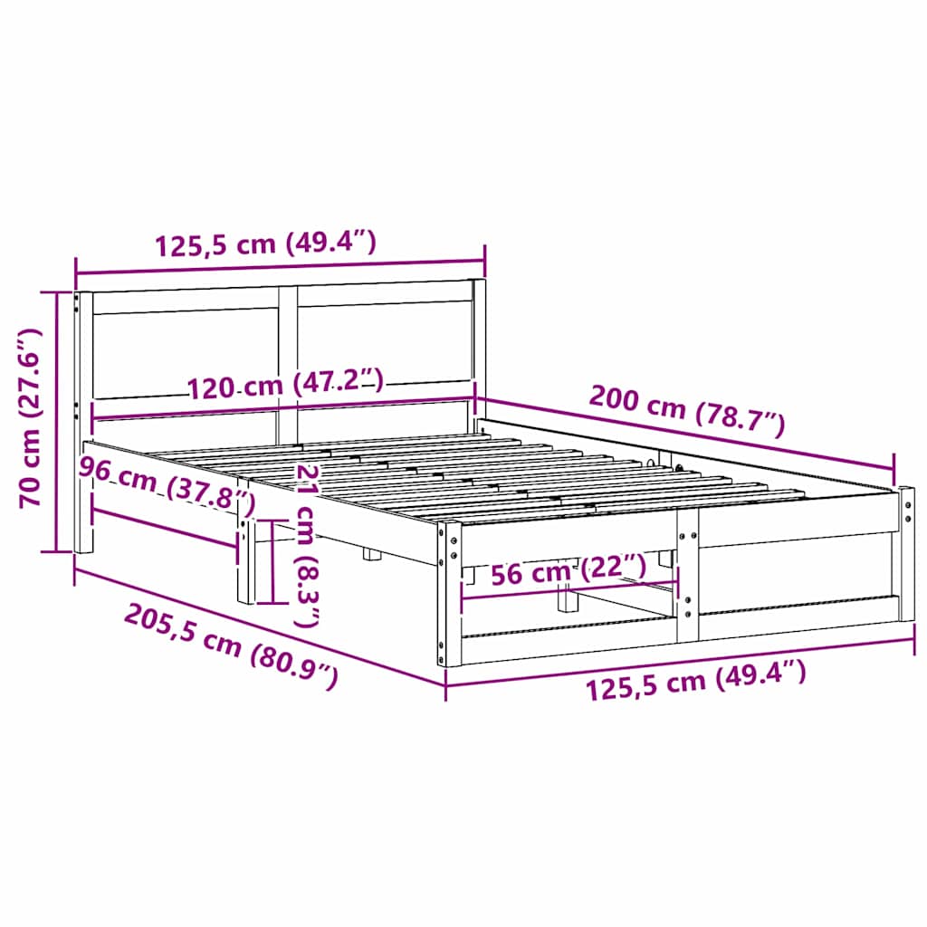 vidaXL Ramka łóżka Woskowy Brąz 120 x 200 cm Lite drewno sosnowe