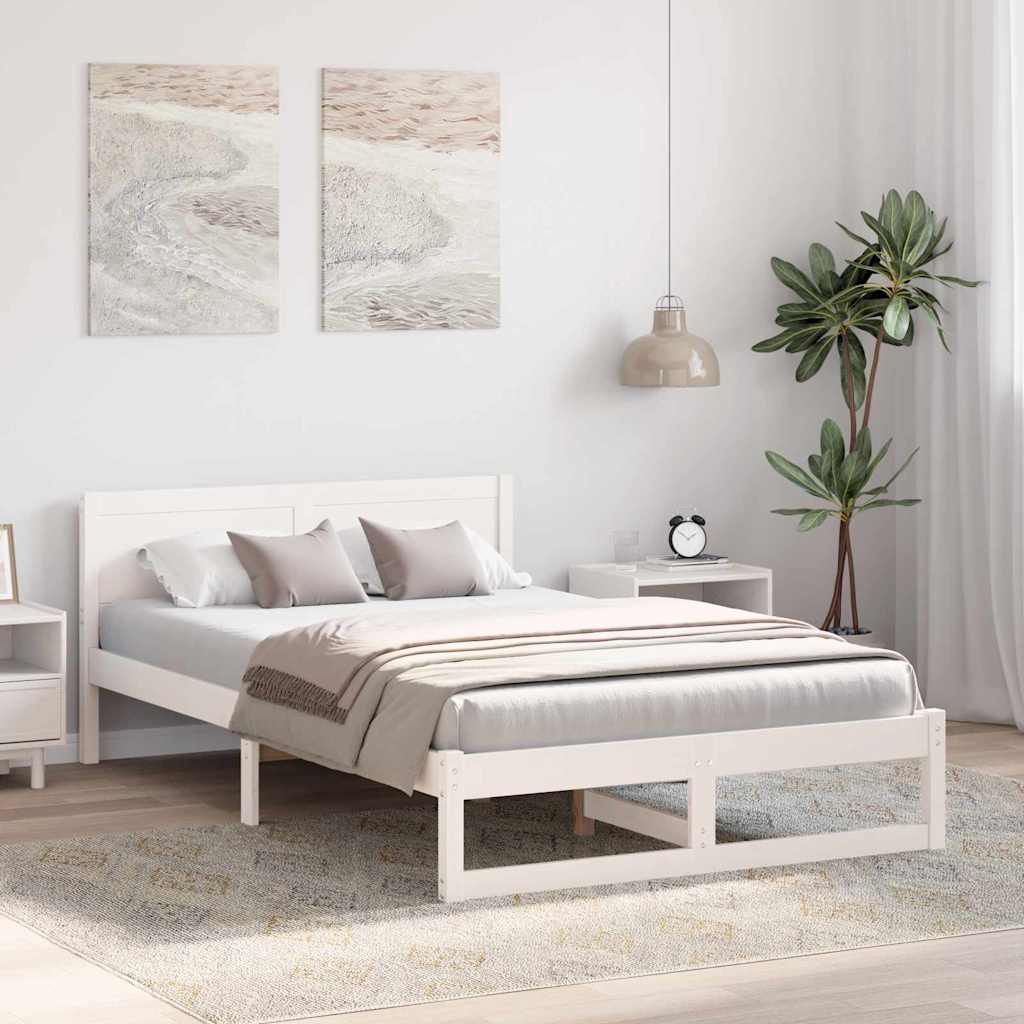 vidaXL Ramka łóżka Z zagłówkiem Biały 140 x 190 cm Lite drewno sosnowe