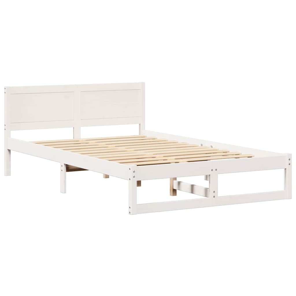 vidaXL Ramka łóżka Z zagłówkiem Biały 140 x 190 cm Lite drewno sosnowe