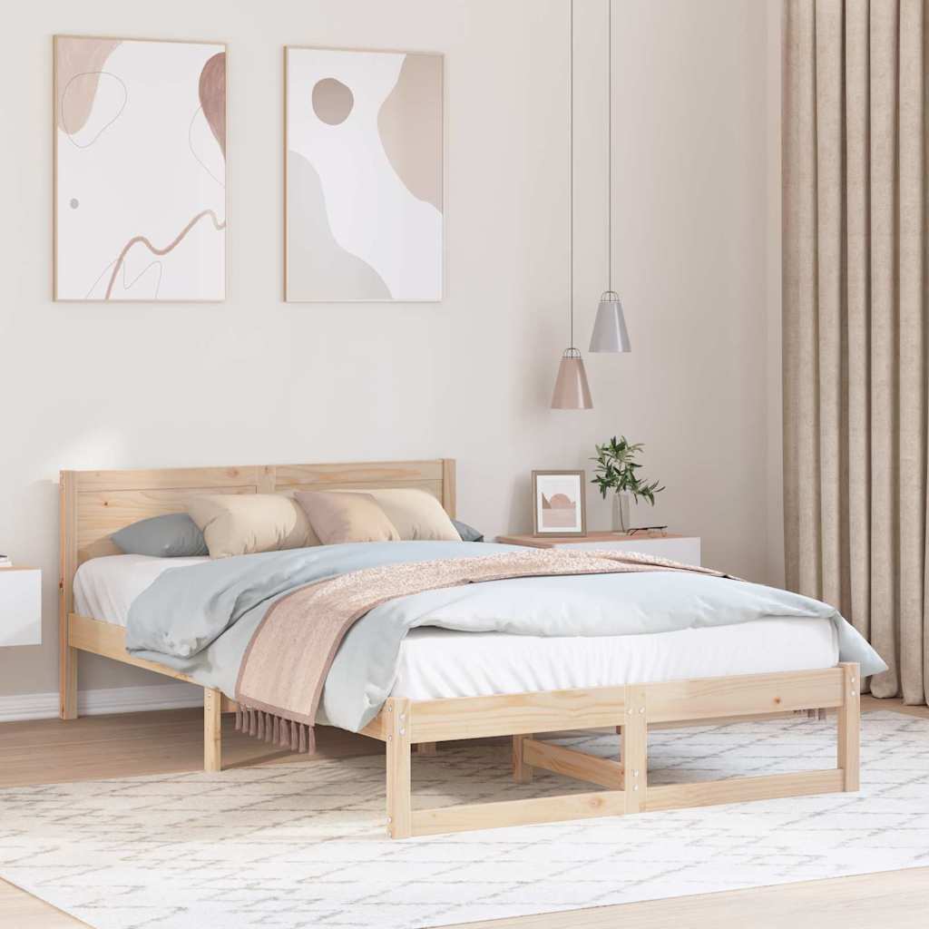 vidaXL Ramka łóżka Naturalny 135 x 190 cm Lite drewno sosnowe