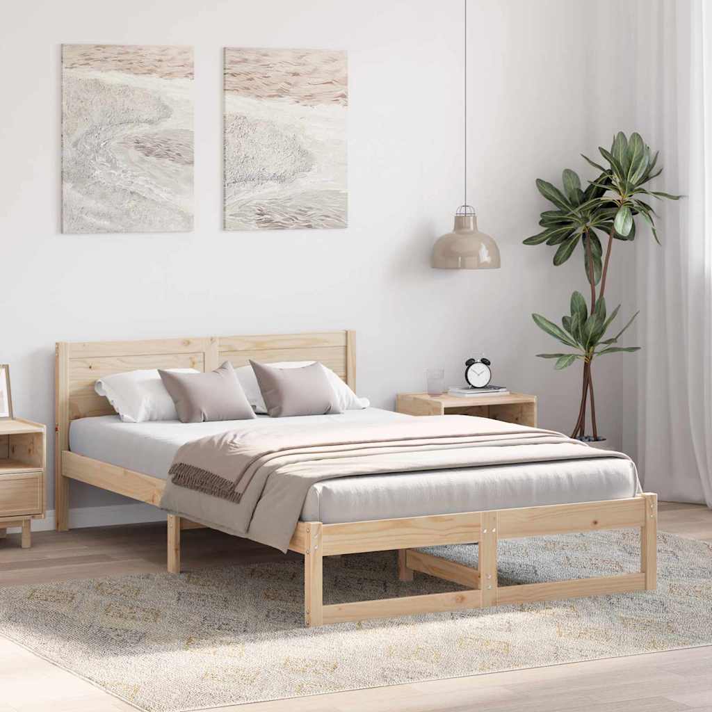vidaXL Ramka łóżka Naturalny 135 x 190 cm Lite drewno sosnowe