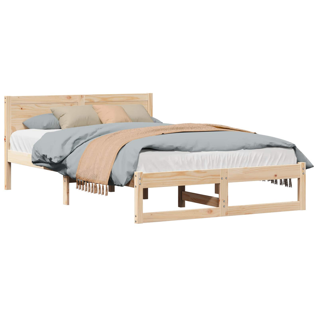 vidaXL Ramka łóżka Naturalny 135 x 190 cm Lite drewno sosnowe