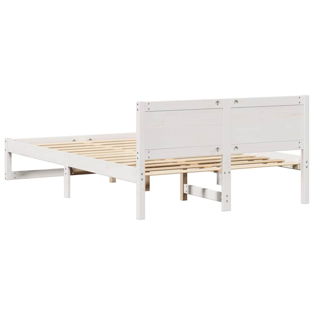 vidaXL Ramka łóżka Z zagłówkiem Biały 135 x 190 cm Lite drewno sosnowe