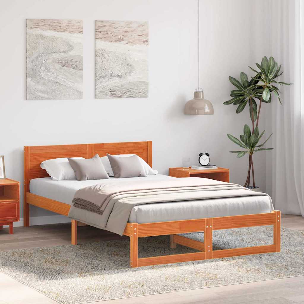 vidaXL Ramka łóżka Woskowy Brąz 135 x 190 cm Lite drewno sosnowe
