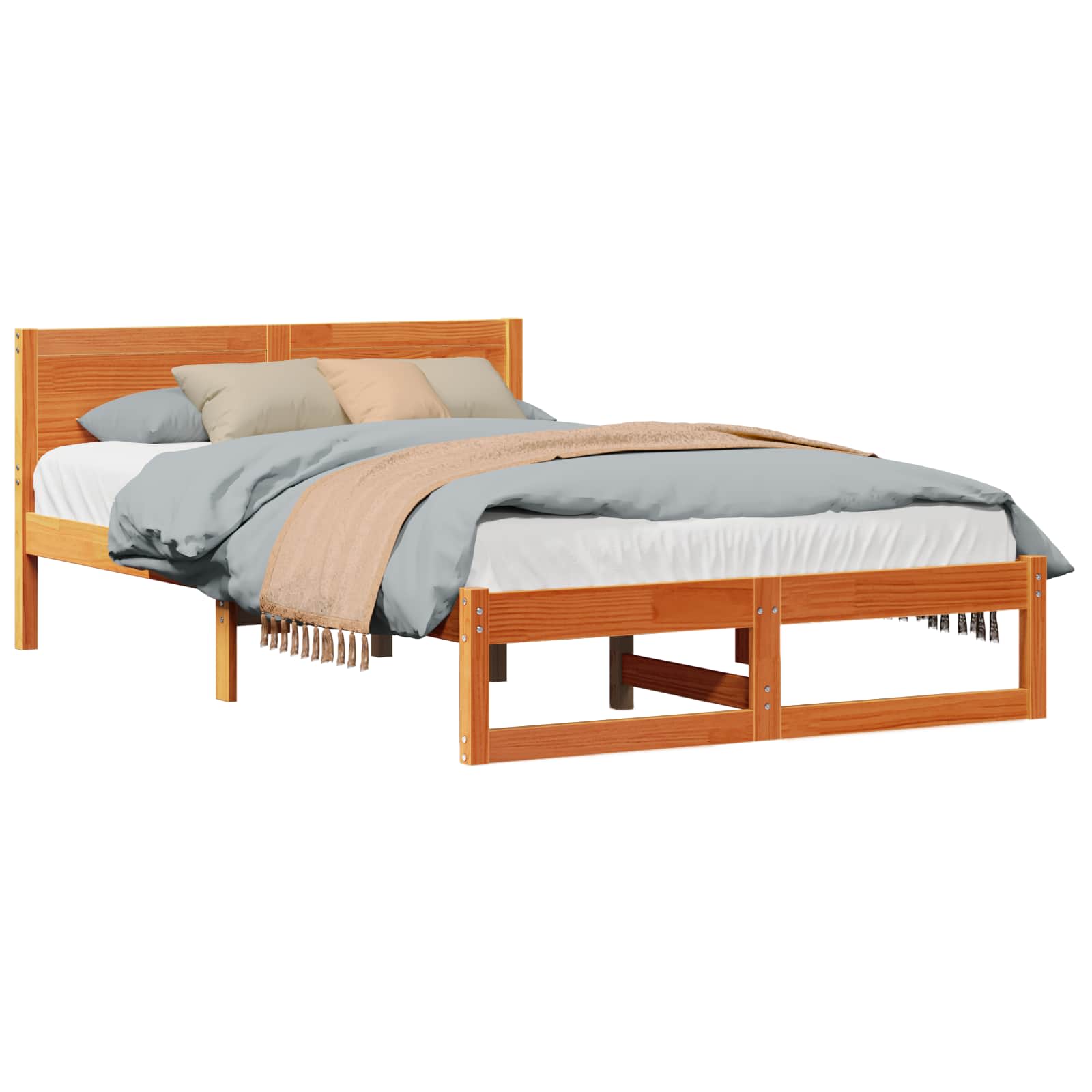 vidaXL Ramka łóżka Woskowy Brąz 135 x 190 cm Lite drewno sosnowe