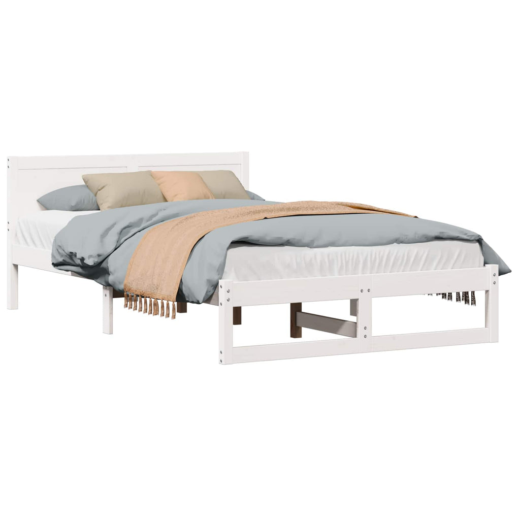 vidaXL Ramka łóżka Z zagłówkiem Biały 120 x 190 cm Lite drewno sosnowe