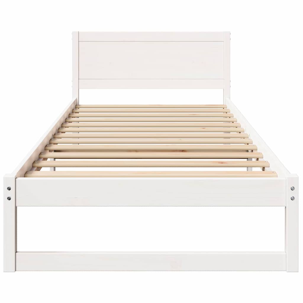 vidaXL Ramka łóżka Z zagłówkiem Biały 90 x 200 cm Lite drewno sosnowe