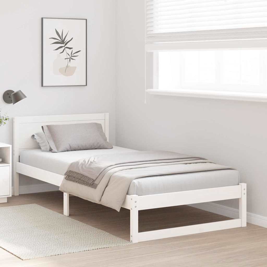 vidaXL Ramka łóżka Z zagłówkiem Biały 80 x 200 cm Lite drewno sosnowe