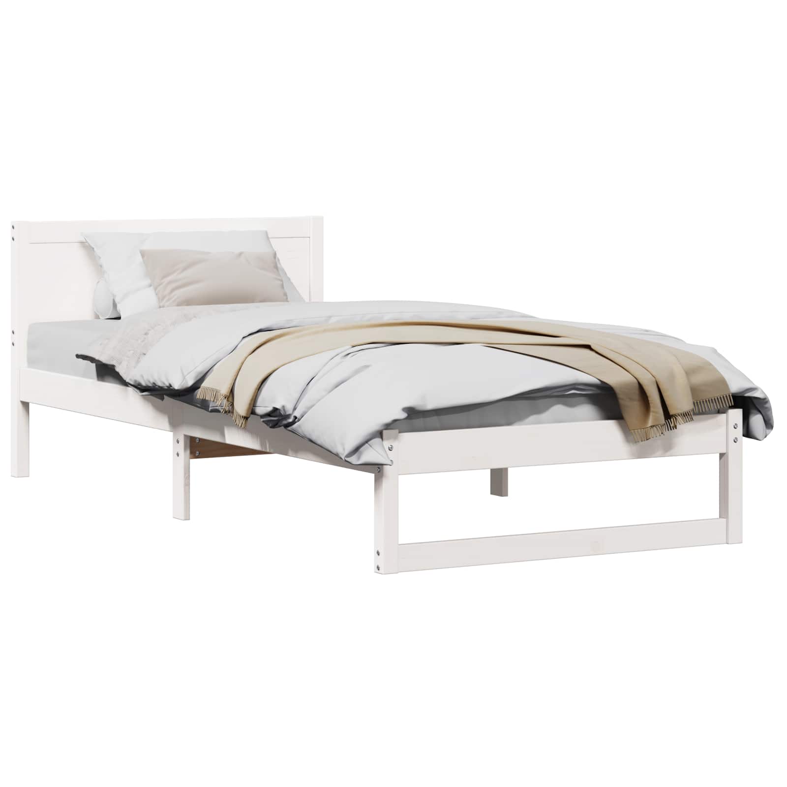 vidaXL Ramka łóżka Z zagłówkiem Biały 80 x 200 cm Lite drewno sosnowe