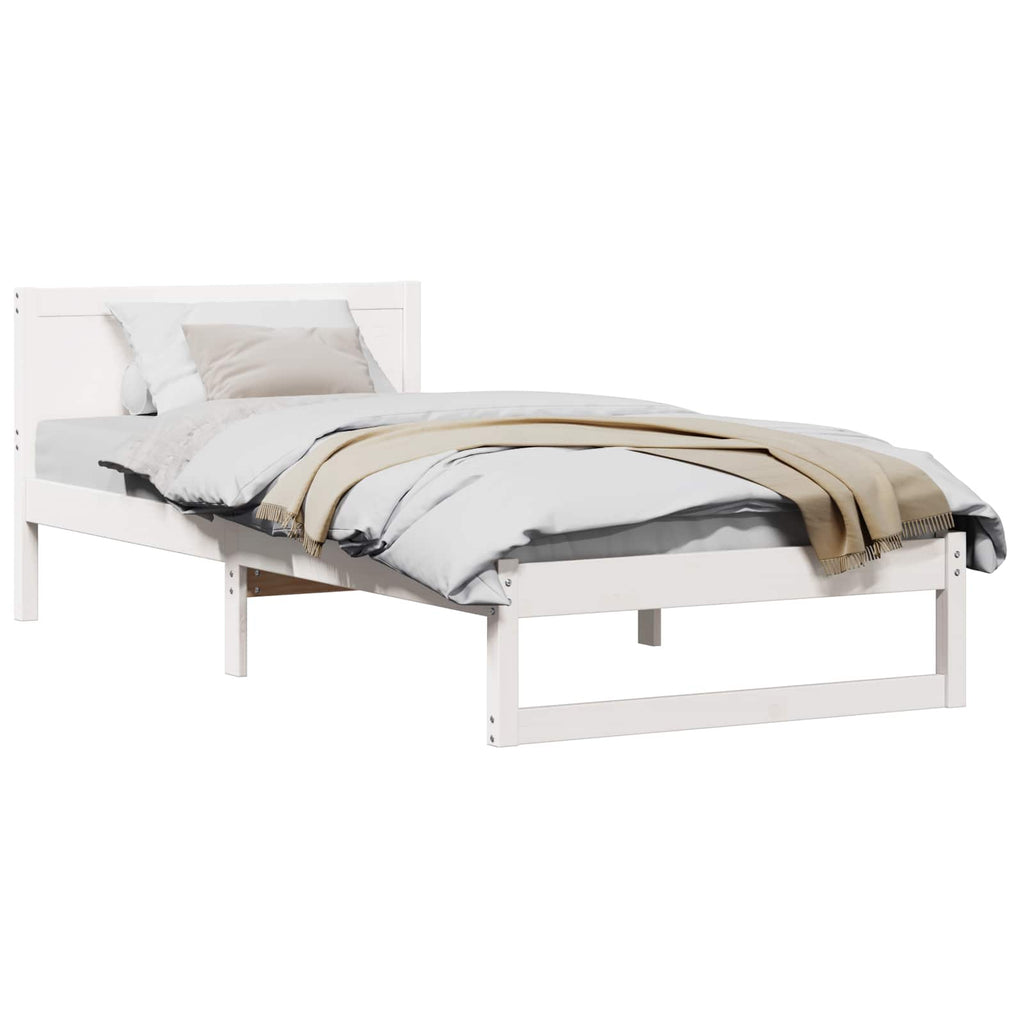 vidaXL Ramka łóżka Z zagłówkiem Biały 90 x 190 cm Lite drewno sosnowe