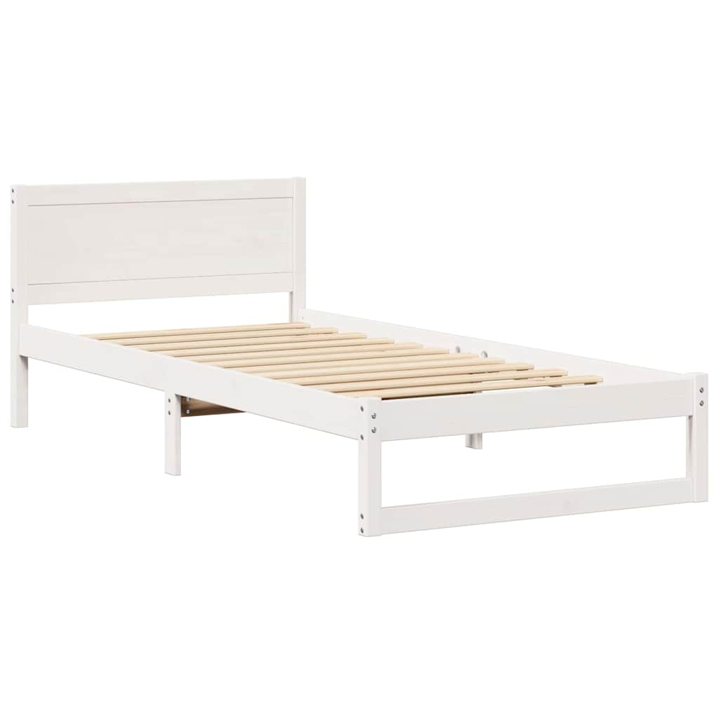 vidaXL Ramka łóżka Z zagłówkiem Biały 90 x 190 cm Lite drewno sosnowe
