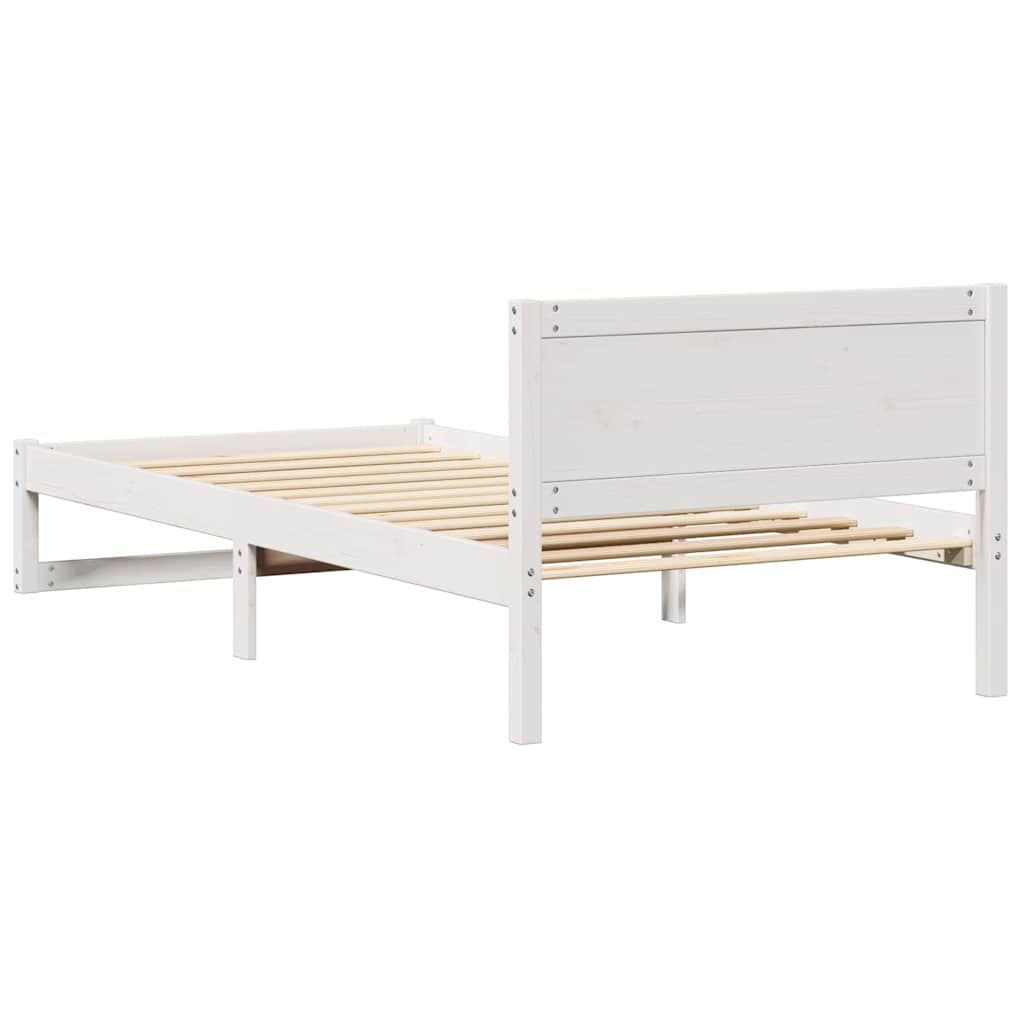 vidaXL Ramka łóżka Z zagłówkiem Biały 90 x 190 cm Lite drewno sosnowe