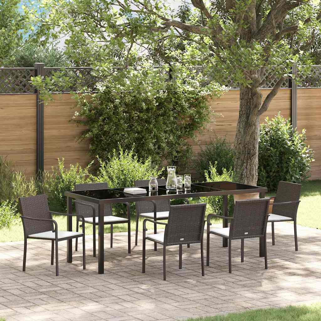 vidaXL Zestaw do jadalni w ogrodzie 7 pcs Brązowy i czarny Rattan PE