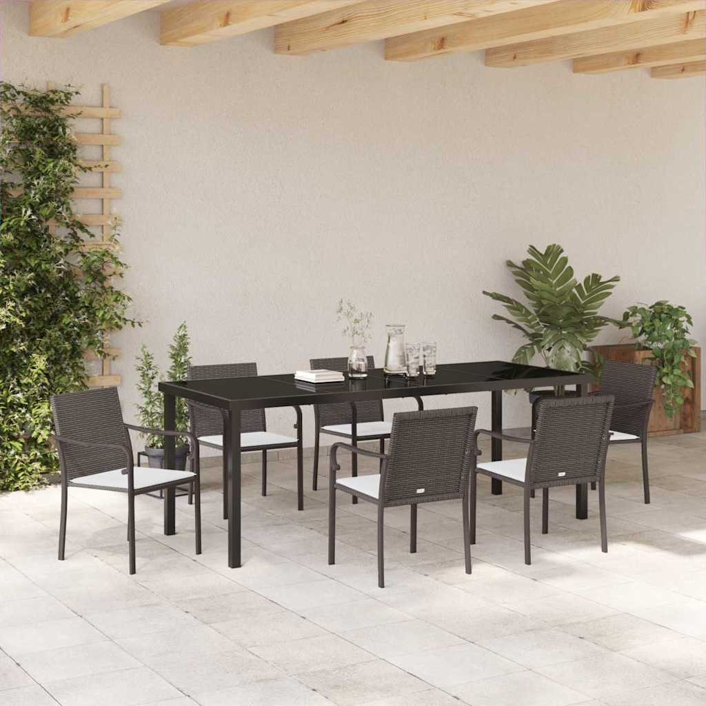 vidaXL Zestaw do jadalni w ogrodzie 7 pcs Brązowy i czarny Rattan PE
