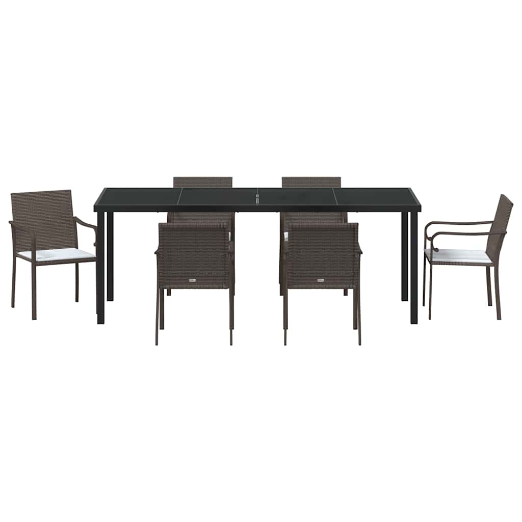 vidaXL Zestaw do jadalni w ogrodzie 7 pcs Brązowy i czarny Rattan PE