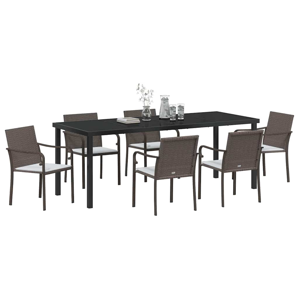 vidaXL Zestaw do jadalni w ogrodzie 7 pcs Brązowy i czarny Rattan PE
