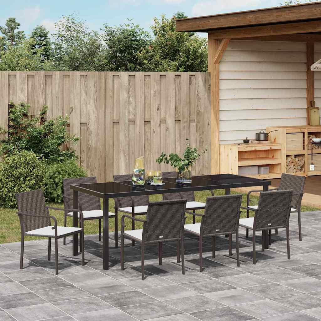 vidaXL Zestaw do jadalni w ogrodzie 9 pcs Brązowy i czarny Rattan PE