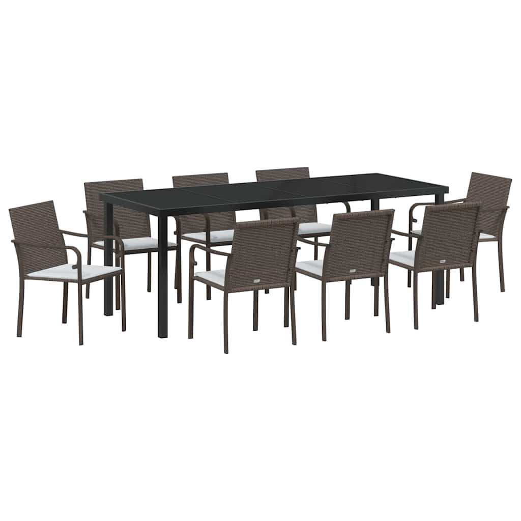 vidaXL Zestaw do jadalni w ogrodzie 9 pcs Brązowy i czarny Rattan PE