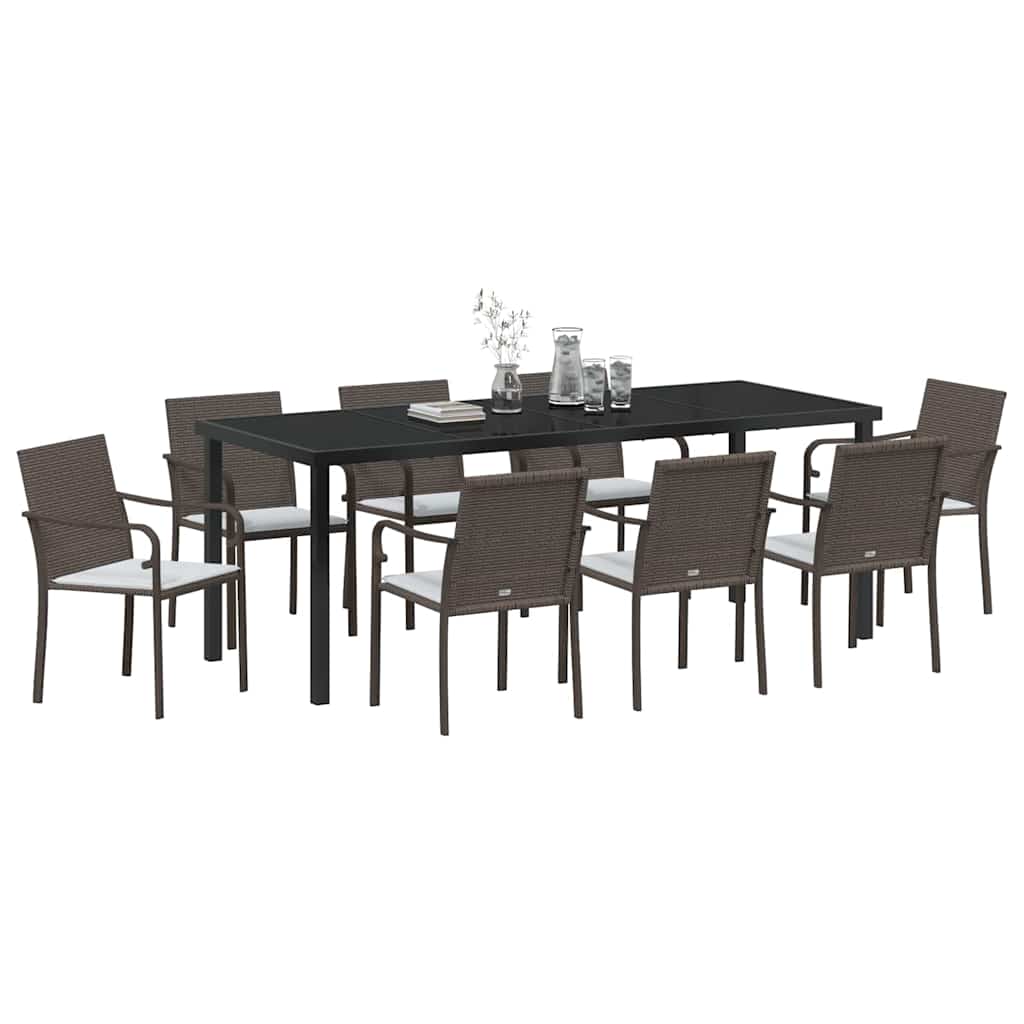 vidaXL Zestaw do jadalni w ogrodzie 9 pcs Brązowy i czarny Rattan PE