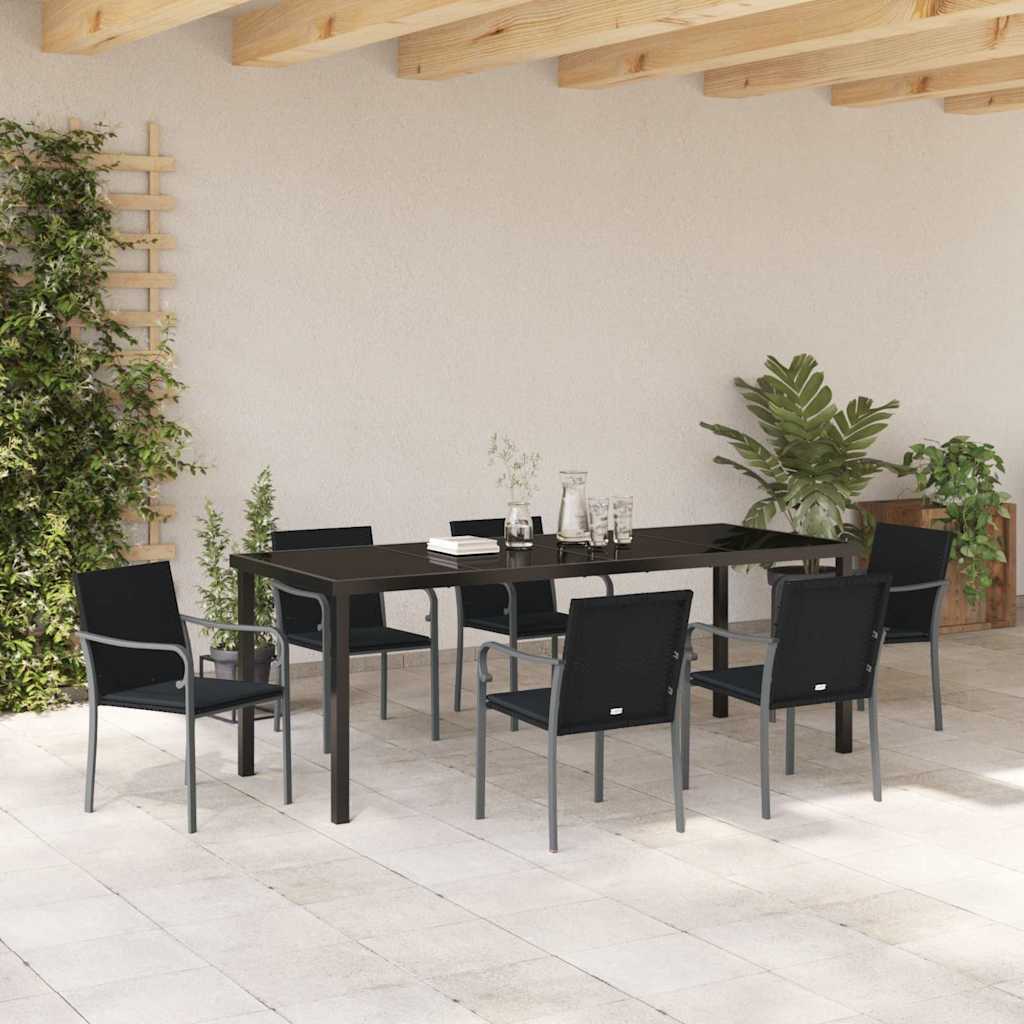 vidaXL Zestaw do jadalni w ogrodzie 7 pcs Czarny i szary Rattan PE