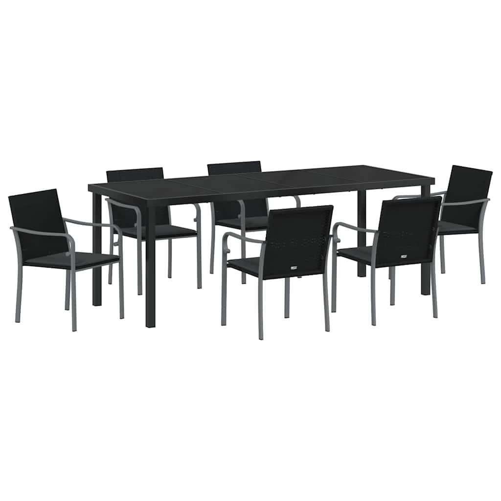 vidaXL Zestaw do jadalni w ogrodzie 7 pcs Czarny i szary Rattan PE
