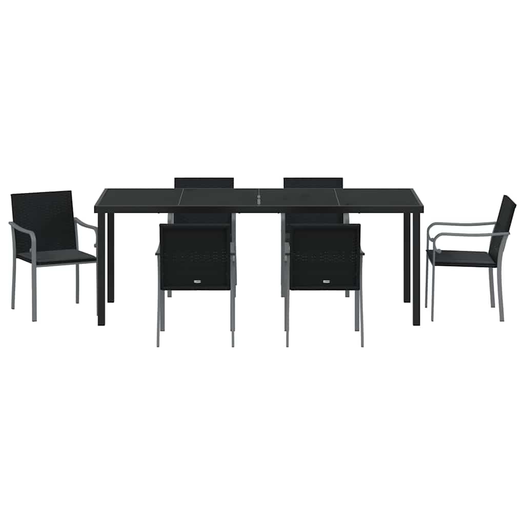 vidaXL Zestaw do jadalni w ogrodzie 7 pcs Czarny i szary Rattan PE