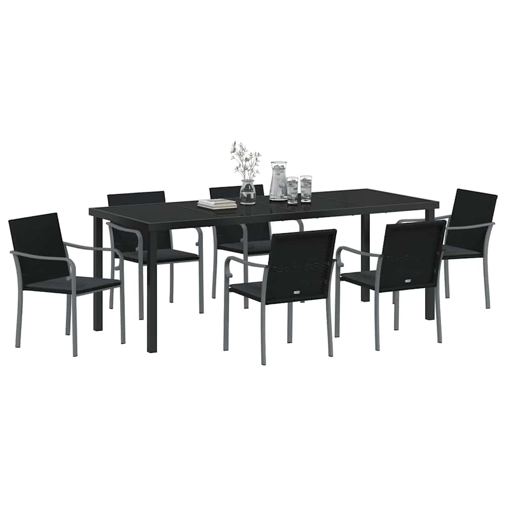 vidaXL Zestaw do jadalni w ogrodzie 7 pcs Czarny i szary Rattan PE