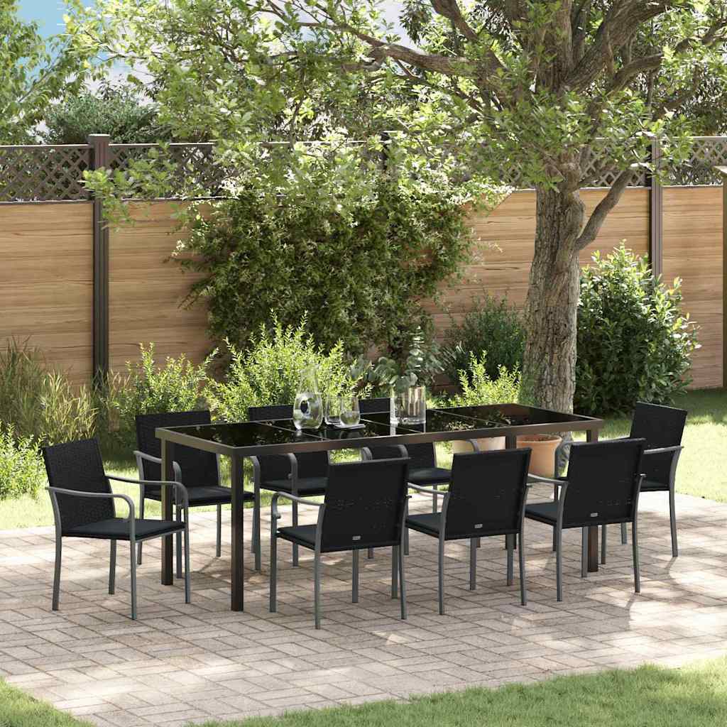 vidaXL Zestaw do jadalni w ogrodzie 9 pcs Czarny i szary Rattan PE