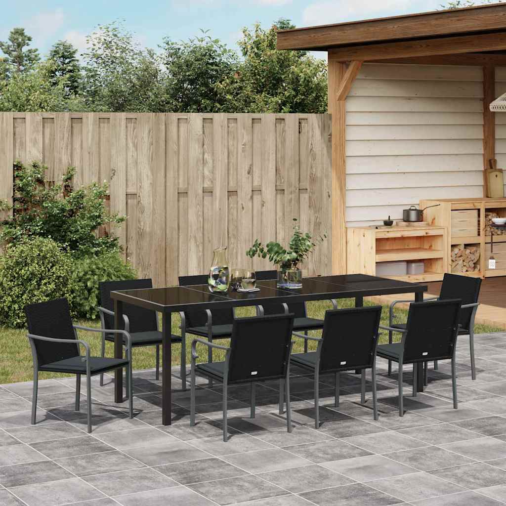 vidaXL Zestaw do jadalni w ogrodzie 9 pcs Czarny i szary Rattan PE
