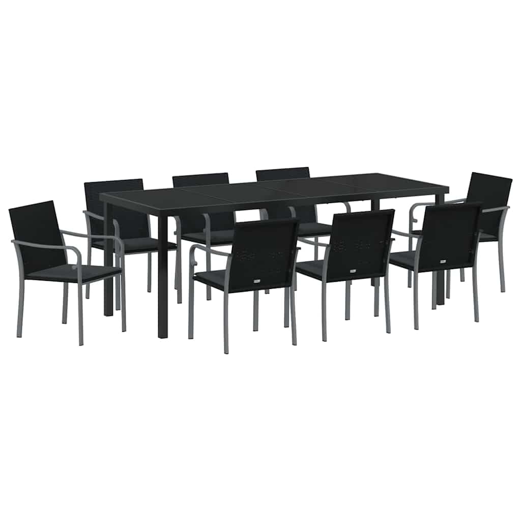 vidaXL Zestaw do jadalni w ogrodzie 9 pcs Czarny i szary Rattan PE