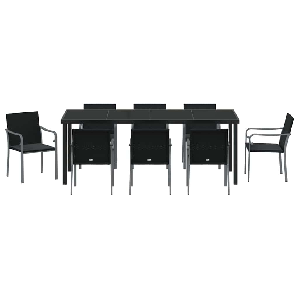 vidaXL Zestaw do jadalni w ogrodzie 9 pcs Czarny i szary Rattan PE