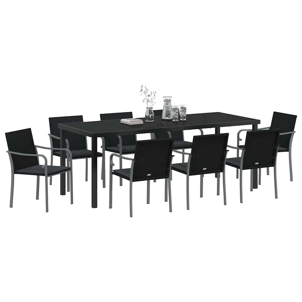 vidaXL Zestaw do jadalni w ogrodzie 9 pcs Czarny i szary Rattan PE