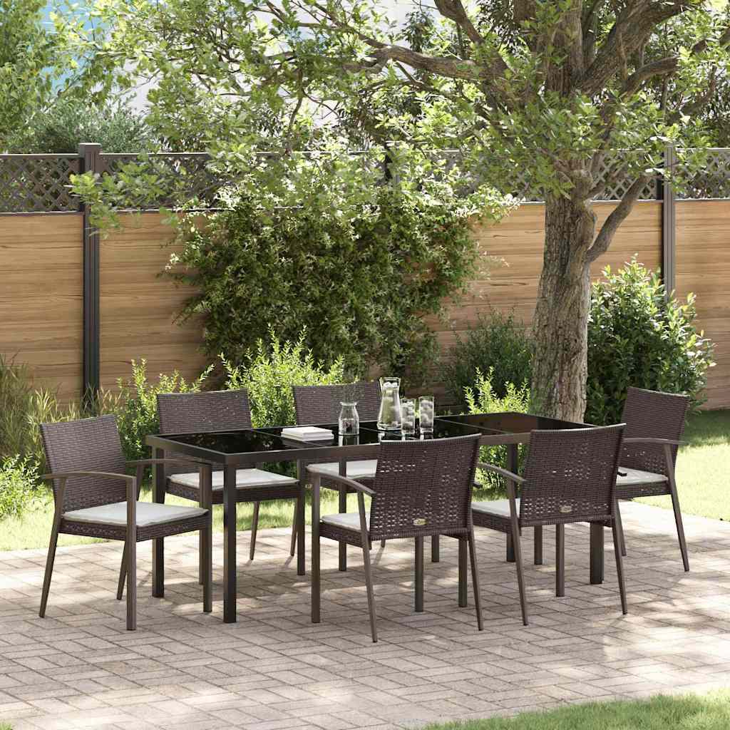 vidaXL Zestaw do jadalni w ogrodzie 7 pcs Brązowy i czarny Rattan PE