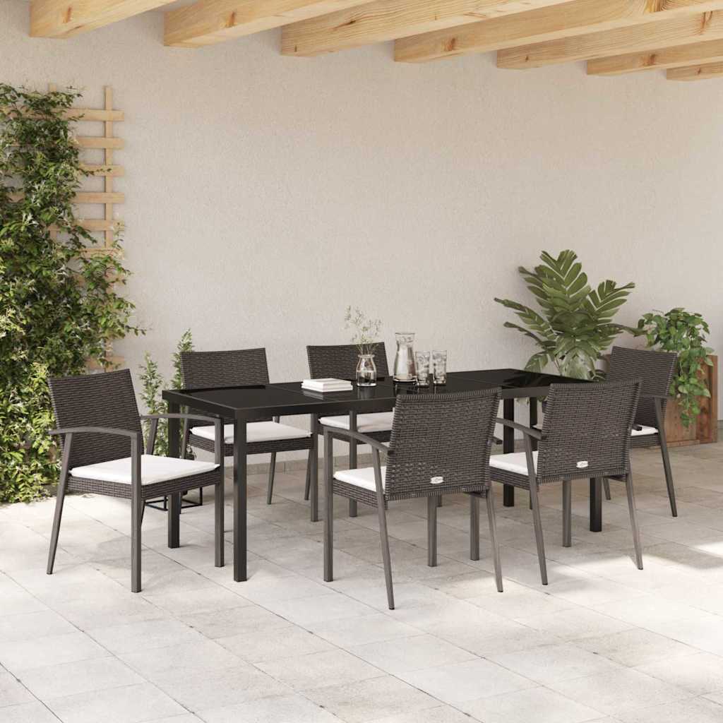 vidaXL Zestaw do jadalni w ogrodzie 7 pcs Brązowy i czarny Rattan PE