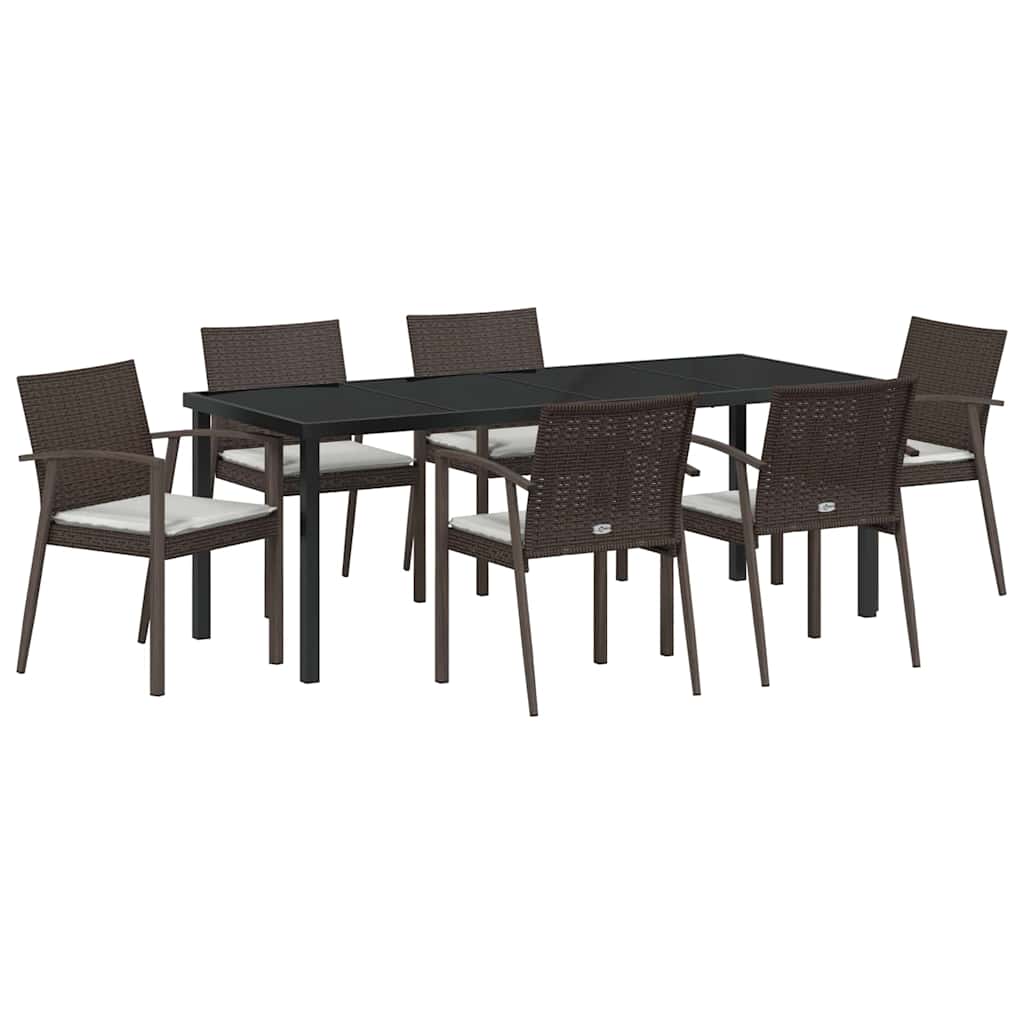 vidaXL Zestaw do jadalni w ogrodzie 7 pcs Brązowy i czarny Rattan PE