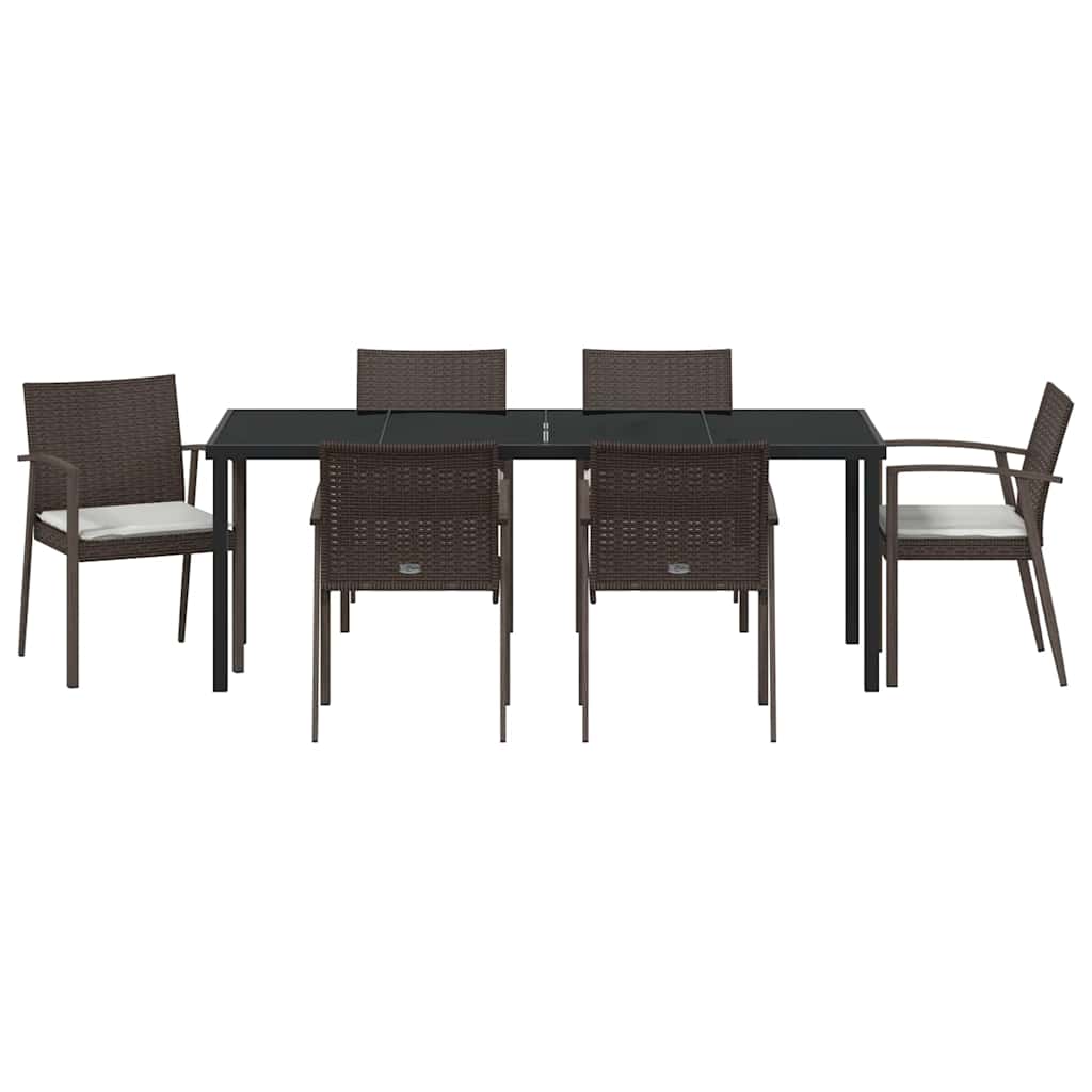 vidaXL Zestaw do jadalni w ogrodzie 7 pcs Brązowy i czarny Rattan PE