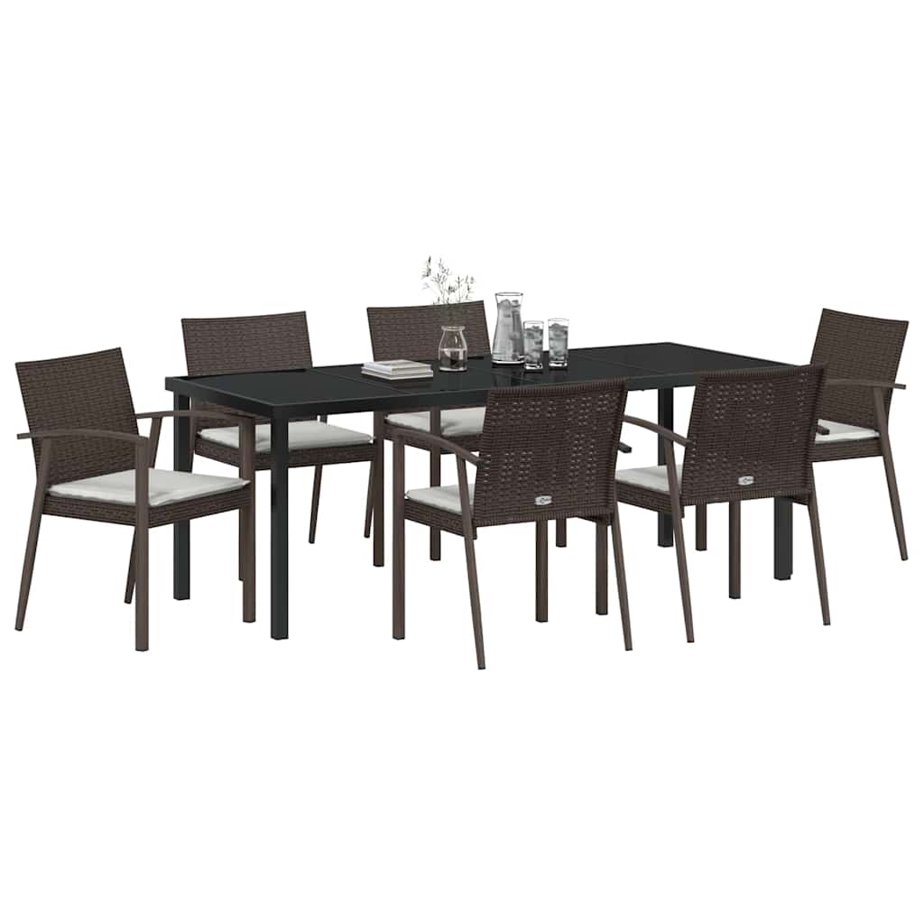 vidaXL Zestaw do jadalni w ogrodzie 7 pcs Brązowy i czarny Rattan PE