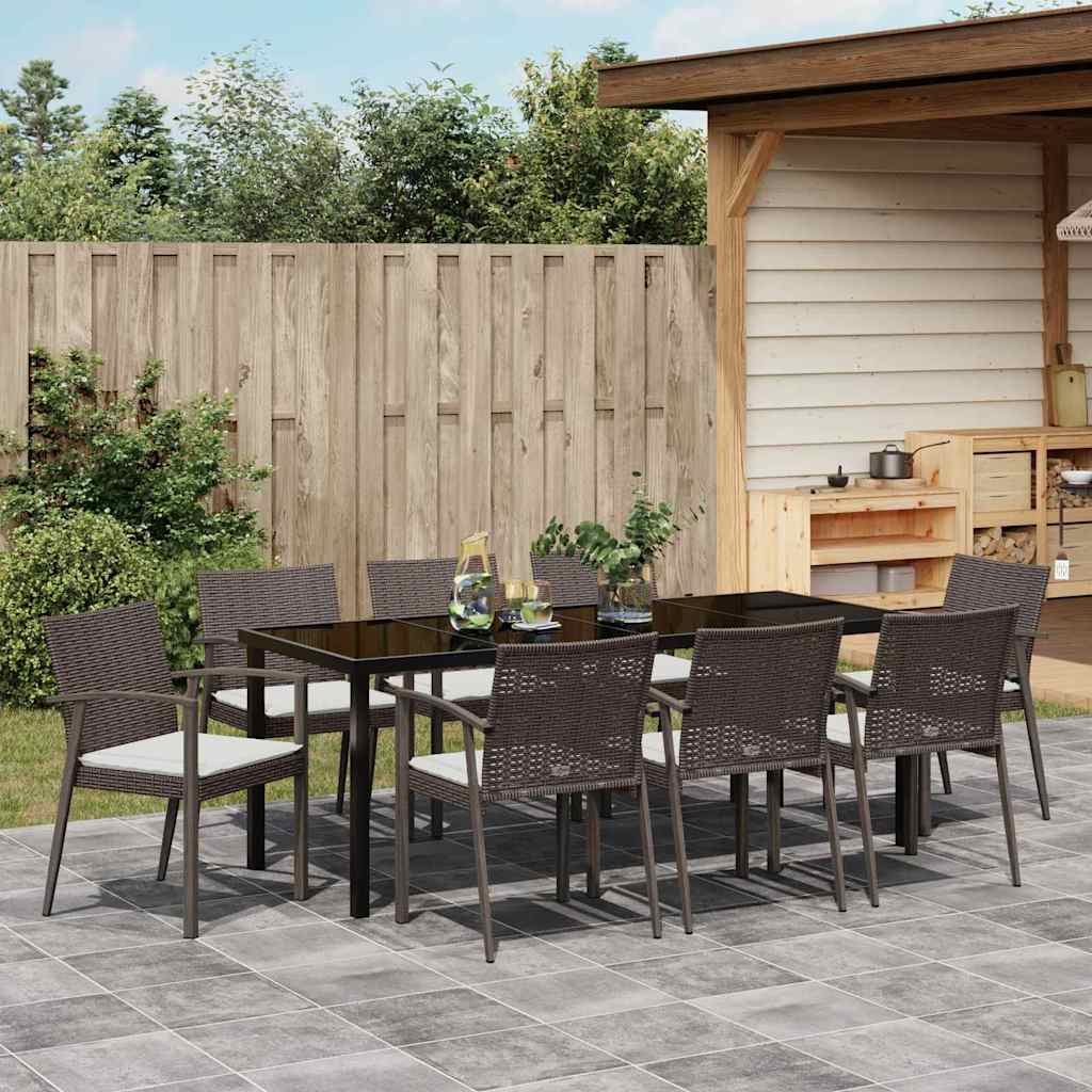 vidaXL Zestaw do jadalni w ogrodzie 9 pcs Brązowy i czarny Rattan PE