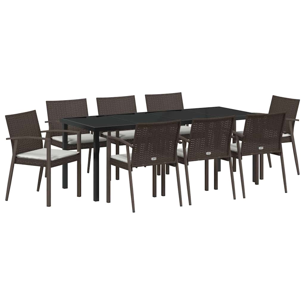 vidaXL Zestaw do jadalni w ogrodzie 9 pcs Brązowy i czarny Rattan PE