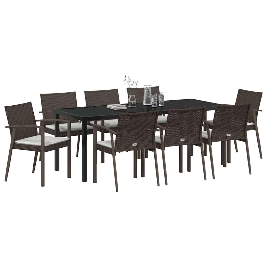 vidaXL Zestaw do jadalni w ogrodzie 9 pcs Brązowy i czarny Rattan PE