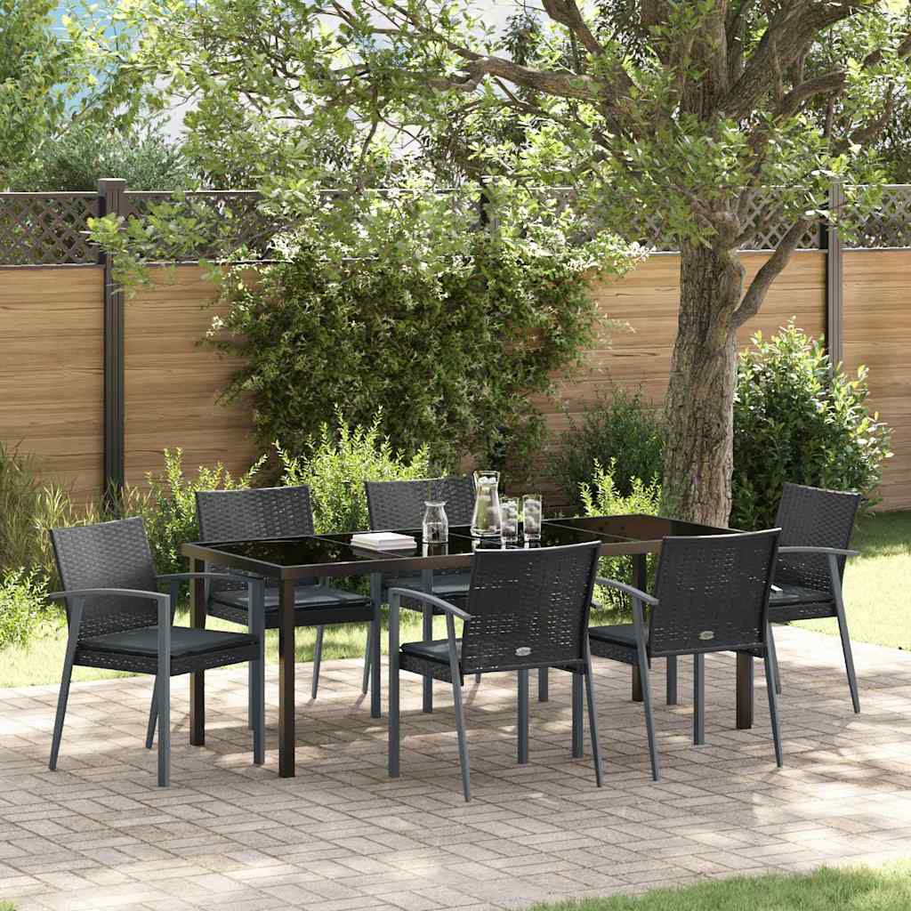 vidaXL Zestaw do jadalni w ogrodzie 7 pcs Czarny i szary Rattan PE