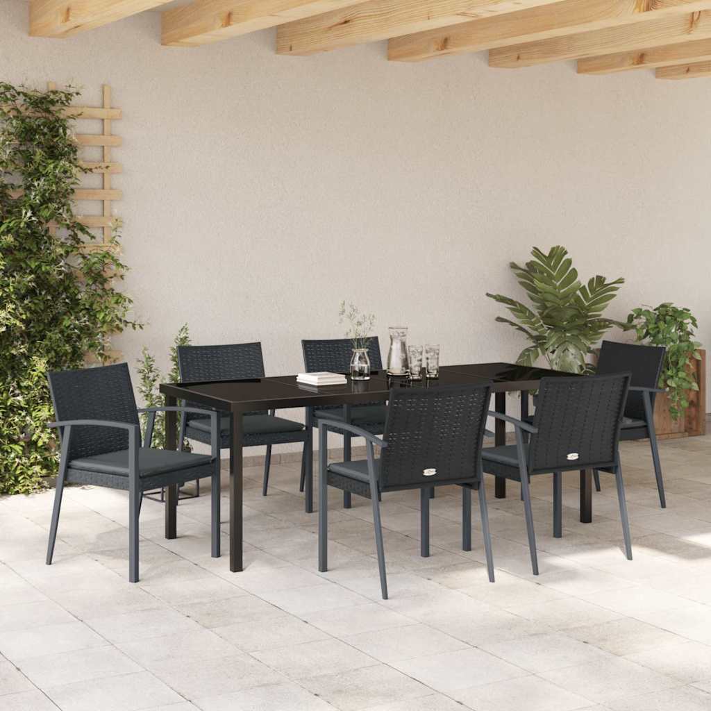 vidaXL Zestaw do jadalni w ogrodzie 7 pcs Czarny i szary Rattan PE