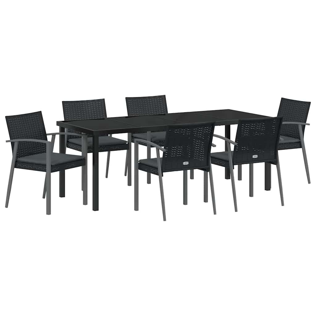 vidaXL Zestaw do jadalni w ogrodzie 7 pcs Czarny i szary Rattan PE