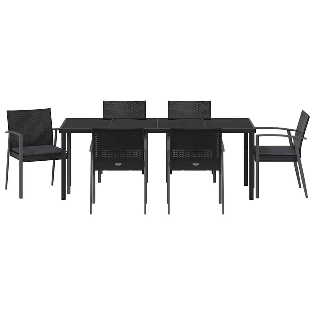 vidaXL Zestaw do jadalni w ogrodzie 7 pcs Czarny i szary Rattan PE